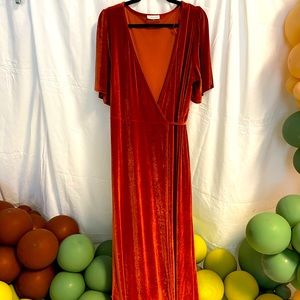 Orange velvet wraparound dress!